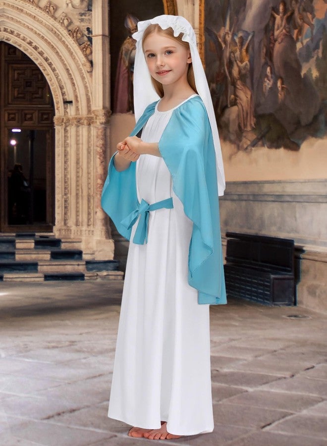 BesserBay Kids Classic Saint Jess Mama Nativity Virgni White Outfit for Girls with Blue Cape 5-6 Years - Image 5